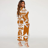 Plus Size Long Sleeve U Neck Long Dress GDAM-218359