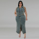 Plus Size Denim Sleeveless Vest Split Skirt 2 Piece Set GDAM-218380