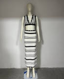 Stripe Contrast Color Vest Beach Two Piece Skirt Set GFQS-MS09