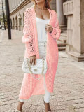 Solid Long Hollow Out Sweater Cardigan Coat FSXF-570