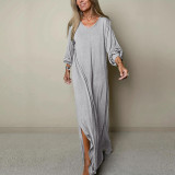 Plus Size Solid Color V Neck Maxi Dress GDAM-015