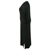 Plus Size Solid Color V Neck Maxi Dress GDAM-015