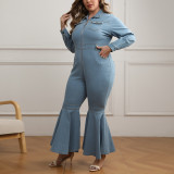 Plus Size Zipper Lapel Flare Jumpsuit GDAM-218330