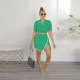 Casual Lapel Tops And Split Skirts 2 Piece Set FSXF-387