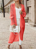 Solid Long Hollow Out Sweater Cardigan Coat FSXF-570
