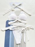 White Backless Tie Up Bikinis 2 Piece Swimsuit CASF-6621