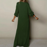 Plus Size Solid Color V Neck Maxi Dress GDAM-015