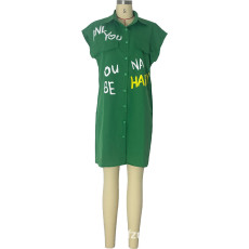 Letter Print Short Sleeve Shirts Dress MXDF-6146