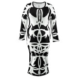 Plus Size Long Sleeve U Neck Long Dress GDAM-218359