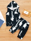 Kids Boy Tie Dye Print Sleeveless Hooded 2 Piece Shorts Set GYMF-133