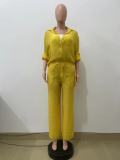 Solid Color Long Sleeve Shirt Pants Two Piece Set QODY-6020