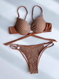 Sexy Solid Color Backless Bikini Swimsuit Two Piece Set CASF-6617