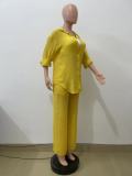 Solid Color Long Sleeve Shirt Pants Two Piece Set QODY-6020