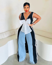 V-Neck Big Bow High Split Long Dress ZSD-0699