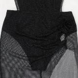 Hot Drill See Through Mesh Split Maxi Dress CYA-901122