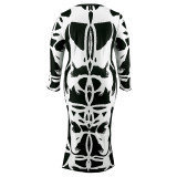 Plus Size Long Sleeve U Neck Long Dress GDAM-218359