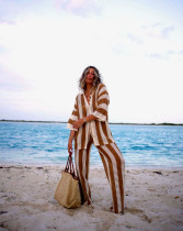 Stripe Sweater Loose Two Piece Pants Set FSXF-572