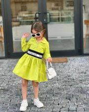 Kids Girls Letter Elastic Splicing Shirt Dress GYAY-8094