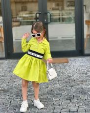 Kids Girls Letter Elastic Splicing Shirt Dress GYAY-8094