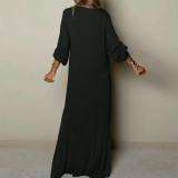 Plus Size Solid Color V Neck Maxi Dress GDAM-015