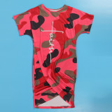 Fashion Print Short Sleeve Irregular Dress FSXF-530