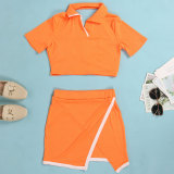 Casual Lapel Tops And Split Skirts 2 Piece Set FSXF-387