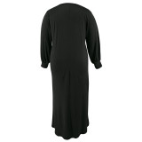 Plus Size Solid Color V Neck Maxi Dress GDAM-015