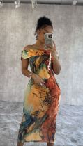 Multicolor Print One Shoulder Slim Midi Dress QODY-6024