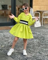 Kids Girls Letter Elastic Splicing Shirt Dress GYAY-8094
