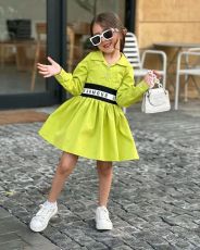 Kids Girls Letter Elastic Splicing Shirt Dress GYAY-8094