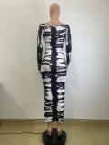 Long Sleeve Print U Neck Long Dress QODY-6017