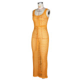 Lace-up Mesh Knit Beach Maxi Dress ZSD-0311