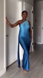 Sleeveless Slant Shoulder Gradient Color Sexy Dress QODY-6028
