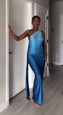 Sleeveless Slant Shoulder Gradient Color Sexy Dress QODY-6028