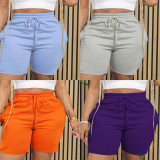 Solid Color Drawstring Casual Shorts SFY-405