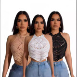 Tie Up Crochet Cutout Vacation Beach Top OSM-4457
