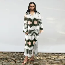 Plus Size Lapel Split Casual Maxi Dress GDAM-218377