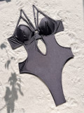 Solid Color Hollow Out One Piece Swimsuit CASF-6646