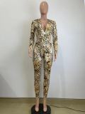 Leopard Print Backless Hooded Jumpsuit QODY-6010