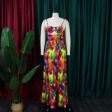 Plus Size Sexy Print Sling Big Swing Maxi Dress GCZF-8465