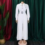 Solid Color Long Sleeve Belt Loose Jumpsuit GCZF-8504