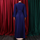 V Neck Press Pleated Big Swing Gown Long Dress GCZF-C8478