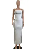 Sexy Sling Contrast Color Slim Long Dress QODY-6025