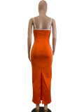 Sexy Sling Contrast Color Slim Long Dress QODY-6025