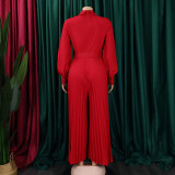 Solid Color Long Sleeve Belt Loose Jumpsuit GCZF-8504