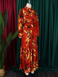 Fashion Print Tie Up Long Sleeve Shirt Dress GCZF-8565