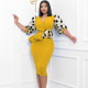 Patchwork Polka Dot Printed Bubble Sleeve Midi Dress GCZF-Q069-C1