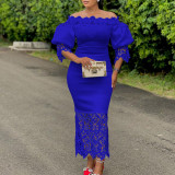 Lace Patchwork One Neck Midi Dress GCZF-D247-B2