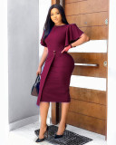 Ruffle Sleeve Split Skinny Midi Dress GCZF-D311-C2