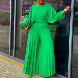 Solid Color Long Sleeve Loose Pleated 2 Piece Set GCZF-8531